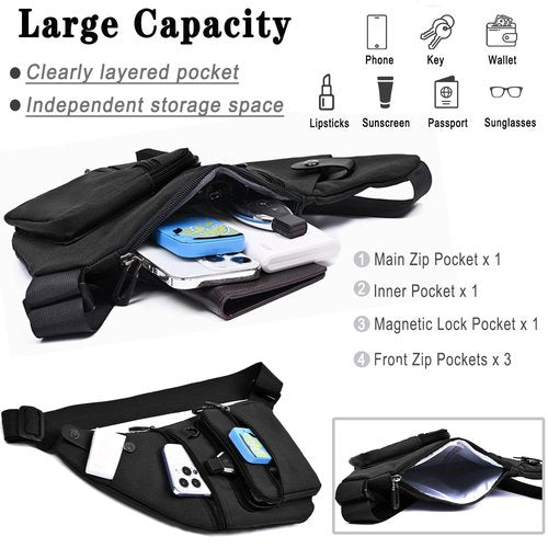 Midufrry Sling Bag Anti-Thief Crossbody Chest Shoulder Bag for Men Women Slim Personal Pocket Bag for Hiking Travel Daypack Backpack (Black), Small