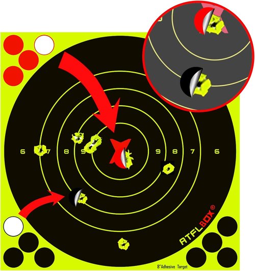 ATFLBOX 8-Inch Fluorescent Yellow Bullseye Shooting Target Stickers - Ideal for Indoor & Outdoor Ranges | Compatible with Handguns, Rifles, Airsoft & BB Guns