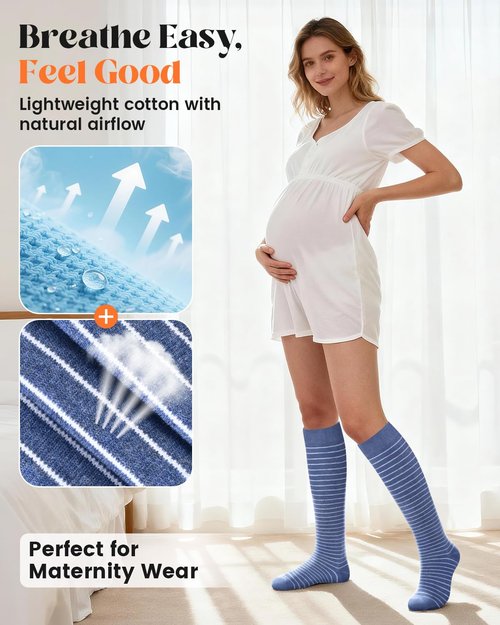 LEVSOX Cotton Compression Socks for Women Men 20-30 mmHg Knee High Cute Support Sock for Flying Nurses Pregnancy