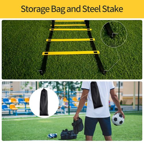 RUBY.Q 12 Rungs Agility Ladder Set, Speed Training Ladder with Steel Stakes and Carry Bag for Soccer, Speed Fitness Feet Training