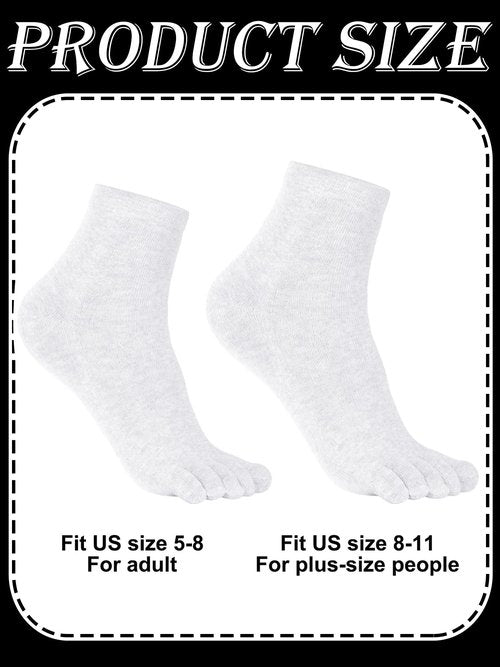 Bencailor 6/12/24 Pairs Women Toe Socks Cotton Breathable Compression Crew Five Toe Sock for Women Men Athletic Running(6 Pairs,White,8-11)