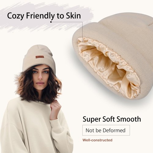 COSHAYSOO Bridesmaid Proposal Gifts Maid of Honor Mother of Bride Gift Bachelorette Party Wedding Bridal Shower Favors, Womens Satin Lined Beanies Winter Warm Knit Hats Fashionable Letter S Cream