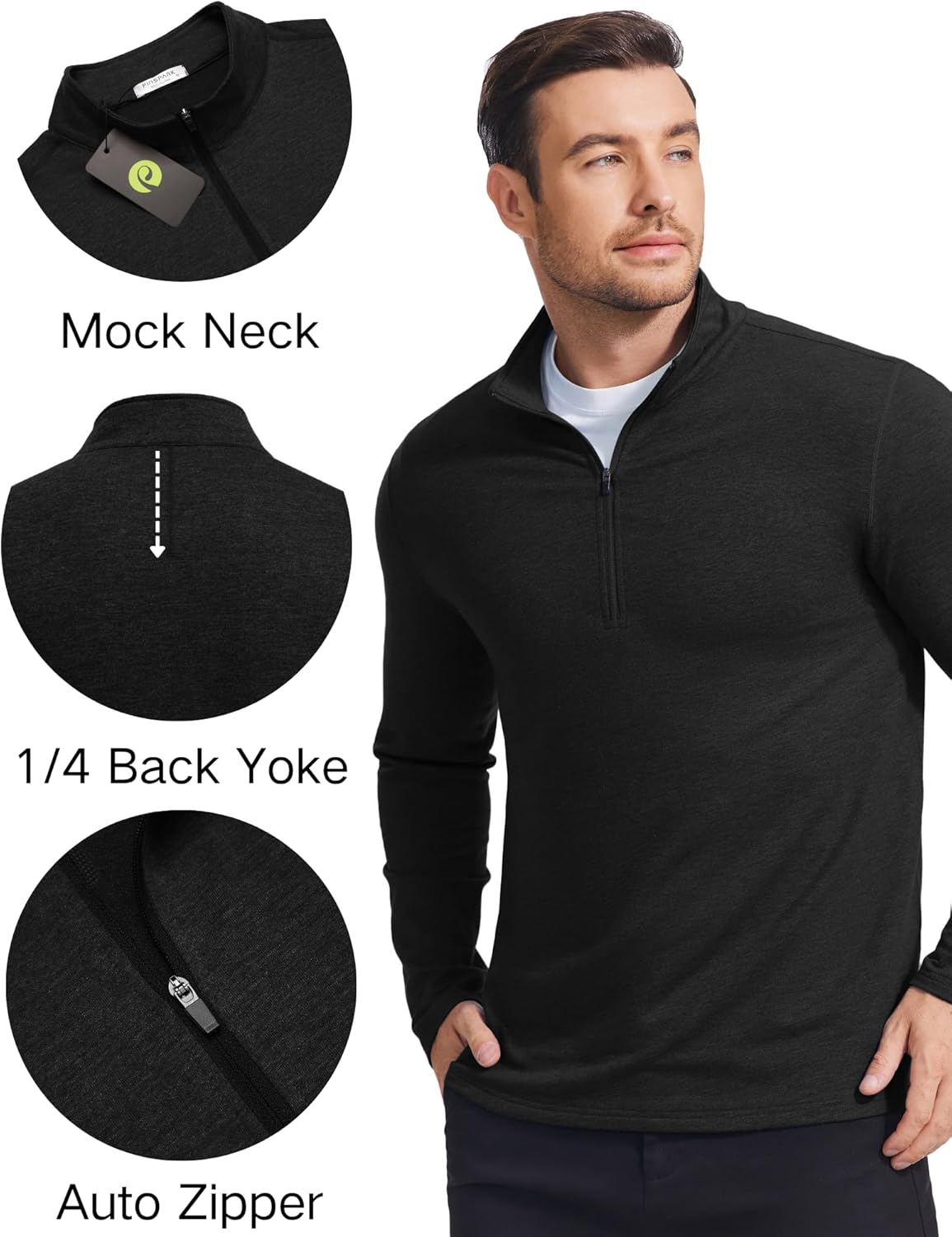 PINSPARK Men's Lightweight Quarter Zip Pullover - Performance Mock Neck Golf Sweatshirt | Casual Long Sleeve