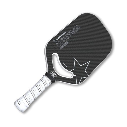 Carbonova Control Series Pickleball Paddle, Black Raw Carbon Fiber with White Grip, Designed in The USA, Professional Grade, 16mm