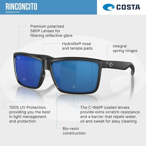 Costa Del Mar Rectangular Sunglasses for Men - Stylish UV Protection | Durable Design