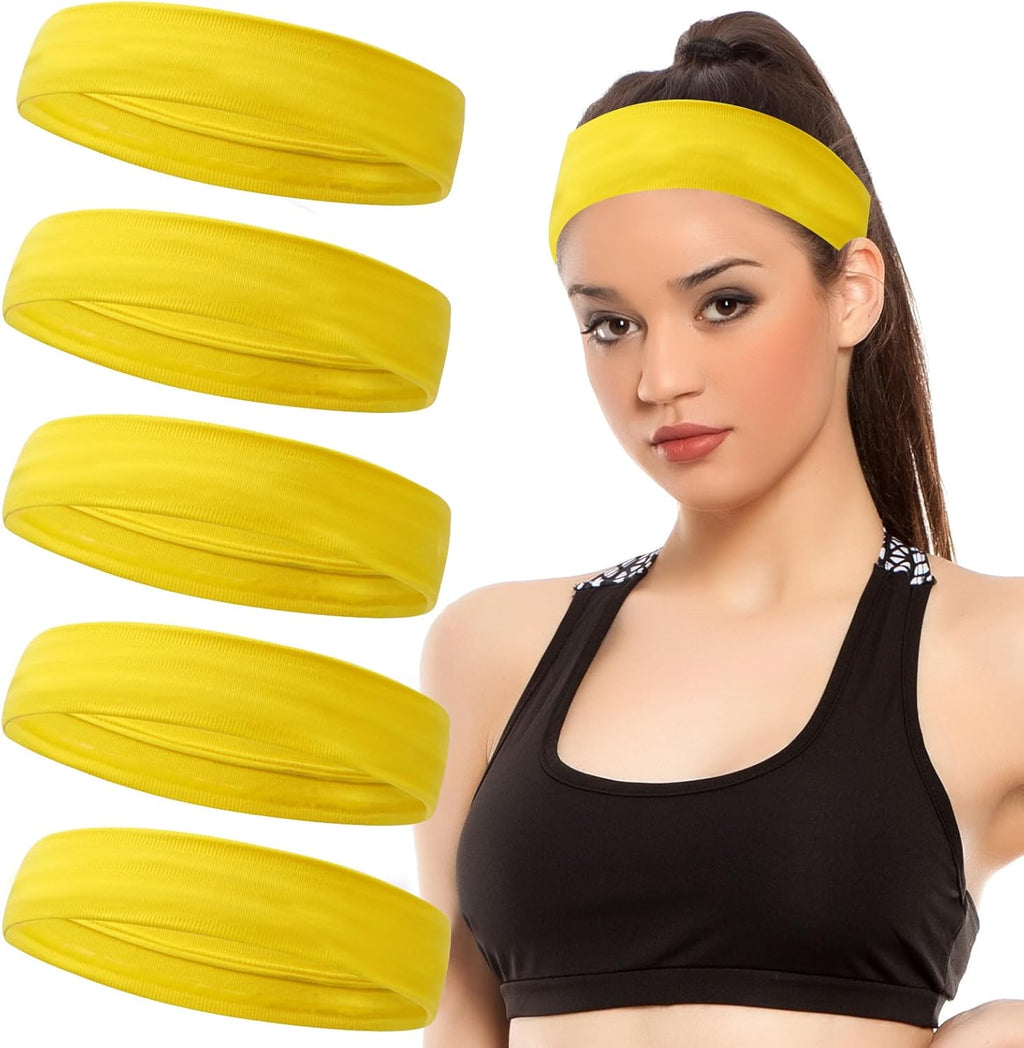 Skiennix Sport Headbands - 5PCS Non-Slip Silicone Fitness Hairbands for Yoga & Running | Yellow