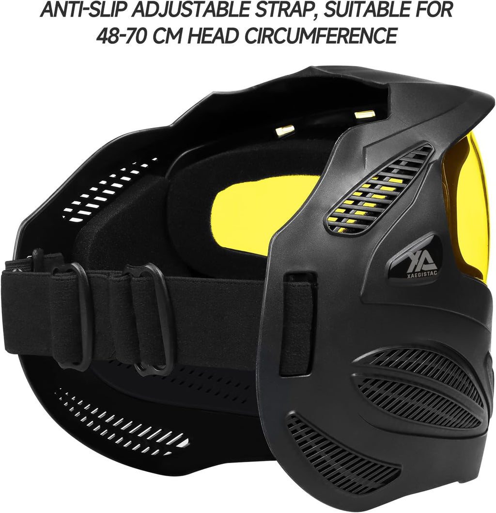 Xaegistac Paintball Mask - Integrated Sun Visor, Anti-Fog Design & Adjustable Headband | Wide Field of View