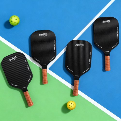Amoswiz Pickleball Paddles Set of 4, 16MM Edgeless Pickle Ball Paddle with 4 Balls, Real 3K Carbon Surface for Spin & Control, Suit for Indoor & Outdoor Play