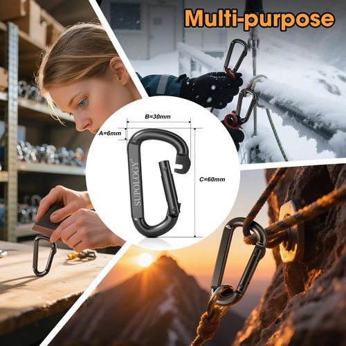Carabiner Clip, 900 LBS 2.5" Iron Heavy Duty Caribeaners for Hammocks, Camping Accessories, Hiking and Gym, D Shaped Spring Hook Small Carabiners for Dog Leash, Key Ring (20PCS 2.5" Carabiner Clips)