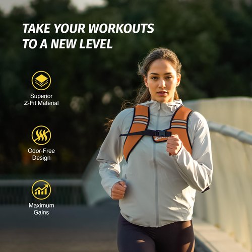 ZELUS Weighted Vest, Washable Z-Fit Soft Iron Weighted Vest for Women and Men, 5/10/15 lb Weight Vest with Reflective Strips & Adjustable Straps, Ultra Thin Weight Vest for Gym Strength Training (10lb) Orange