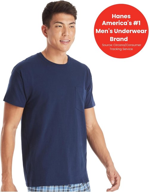 Hanes Men's Pocket T-Shirt Pack - 6 Cool & Breathable Cotton Tees | Stay-Tucked Undershirts