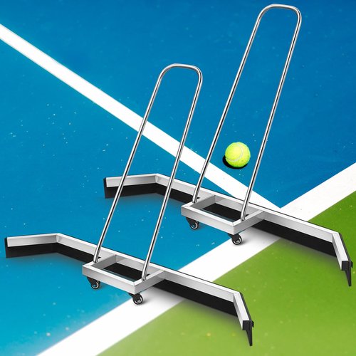 Leyndo 2 Pcs Tennis Court Squeegee 54 inches Floor Broom Commercial with Handle and Wheels Professional Water Remover Stainless Steel Sport Court Accessories, Silver
