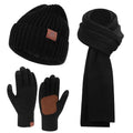 Mens Winter Beanie Hat and Scarf with Touchscreen Gloves Set - Black, One Size