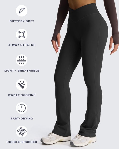 Aoxjox Flare Leggings for Women Trinity Tummy Control High Waisted Wide Leg Crosswaist Yoga Pants 33" (Black, Medium)