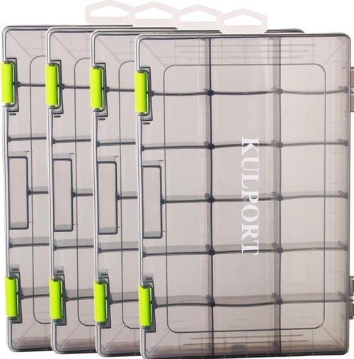 3600 Tackle Box by [Brand Name] - Plastic Storage Organizer with Removable Dividers | 4 Pack Grey Lure Tray