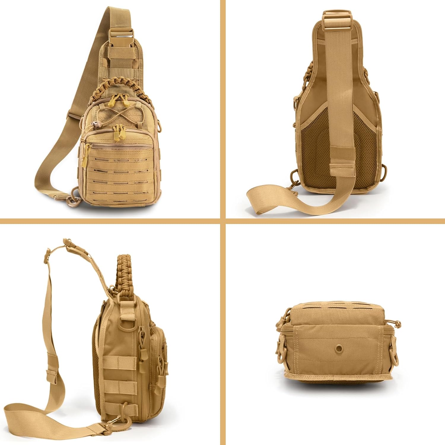 Skiennix Tactical Sling Backpack - Military Rover Crossbody Bag for Travel & Outdoor Adventures (Khaki)