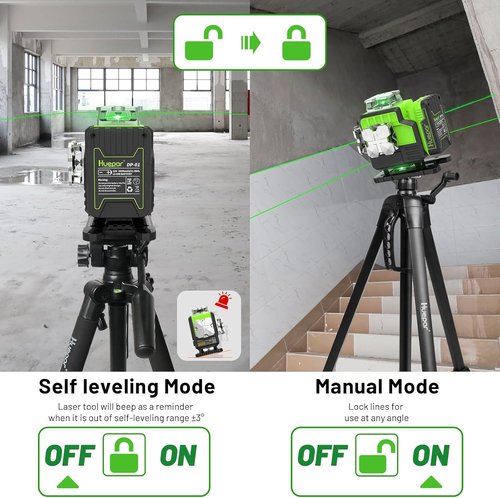 Huepar 4D Green Cross Line Laser Level - Self-Leveling 16 Lines with Bluetooth & Remote Control | 12V Battery