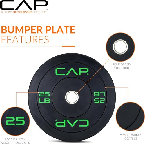CAP 2-Inch Olympic Bumper Plate Weight Set - 100-370 lbs | Available in Multiple Colors | Optional Storage Rack