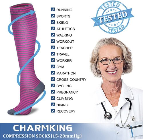 CHARMKING Compression Socks - 6 Pairs for Men & Women | Best Circulation Support for Nurses & Athletes