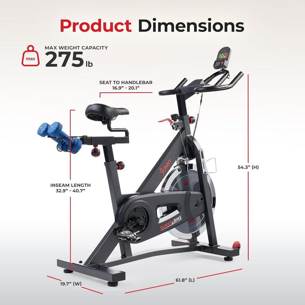 Sunny Health & Fitness Pro Indoor Cycling Bike - Felt Resistance, Belt Drive & SunnyFit App Compatible