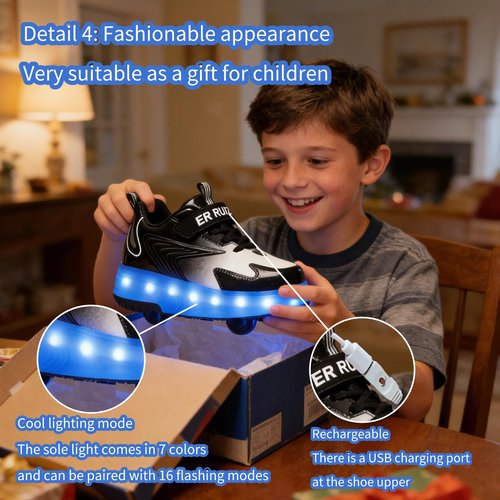 Ehauuo Unisex Roller Shoes Kids Sparkling Wheels Shoes Girls Light up Roller Skates Sneakers Boys Rechargeable Flashing Sneakers for Gift