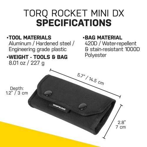 Topeak Torq Rocket MiniX Torque Wrench – 1–6 Nm Adjustable Ratcheting Bike Tool with 11 Bits, Tire Lever & Carry Case – Compact Precision Torque Wrench for Road, MTB & Gravel Bikes