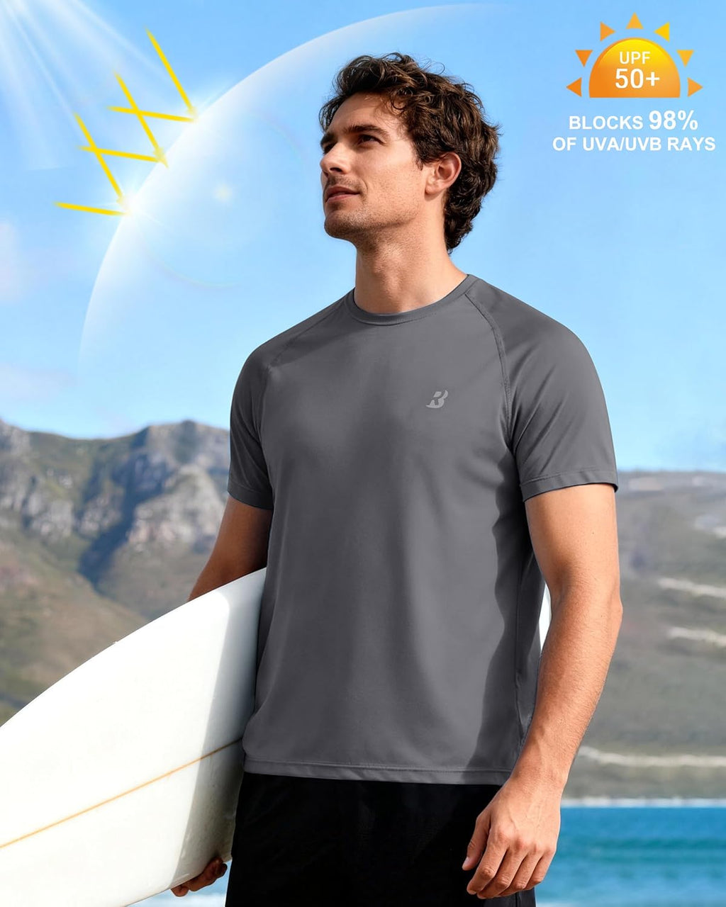 Roadbox Men's Rash Guard | Short Sleeve Swim Shirt with UPF 50+ UV Protection - Quick Dry, Lightweight