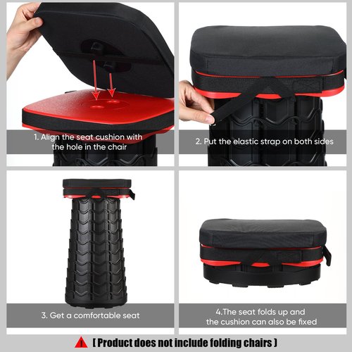 Suzile 1 Pack Square Telescopic Stool Cushion (Exclude Chair) with Memory Foam Retractable Thickened Folding Stool Cushion with Elastic Strap
