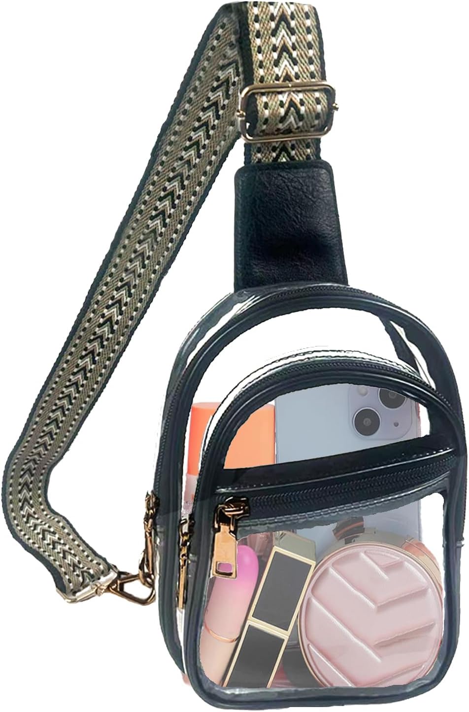 Skiennix Clear Stadium Bag - 3 Pocket Crossbody Sling Backpack | Transparent Concert Fanny Pack