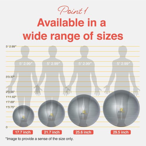 PRIMASOLE Exercise Ball for Balance Stability Fitness Workout Yoga Pilates at Home Office & Gym 65cm Silver Gray 65cm Silver Gray, 25.6 inch & 65 cm
