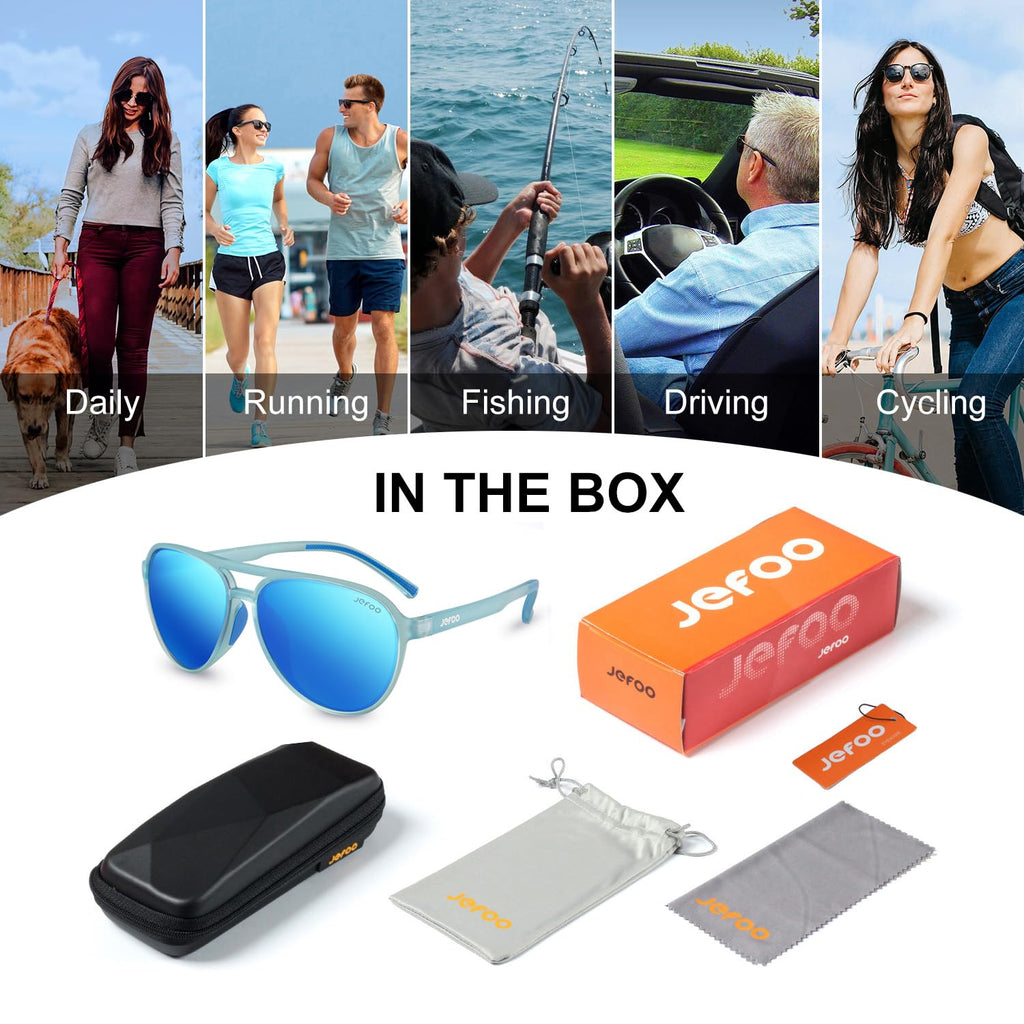 Jefoo Polarized Aviator Sunglasses for Women Men Retro Trendy Sports Sunglasses for Outdoor UV400 Protection