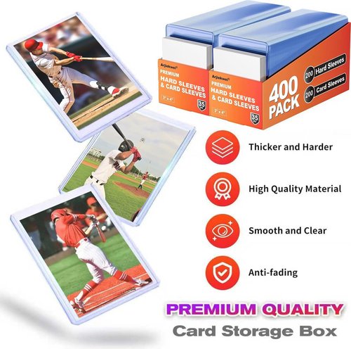 Arjiekwei 400 Card Sleeves - Premium Hard Plastic Protectors for Baseball & Football Cards | 3"X4" Size