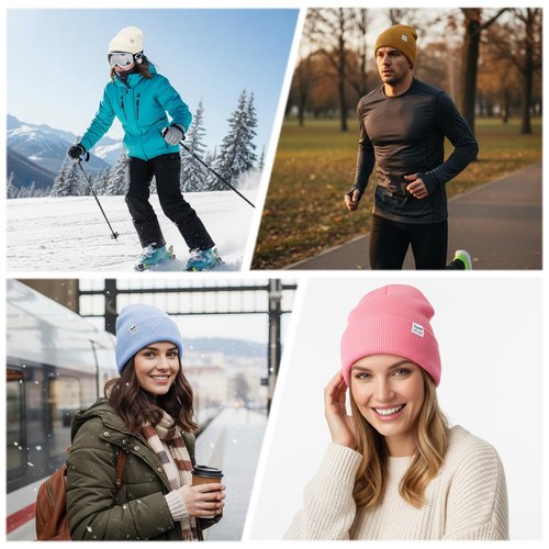 5 Pack Satin Lined Beanie Knit Winter Hats for Men Women, Soft Warm Slouchy Silk Lining Cuffed Skull Cap (Multicolor 2)
