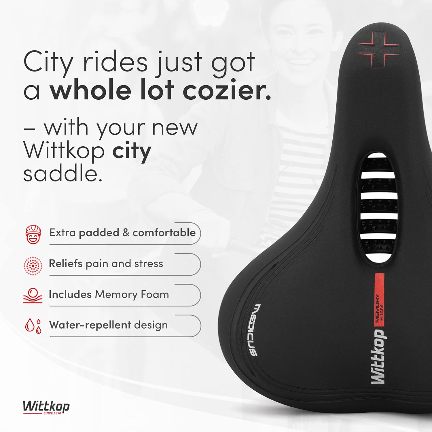 Wittkop Bike Seat - Waterproof Bicycle Saddle with 5-Zone Comfort Design | Fits BMX, MTB & Road Bikes
