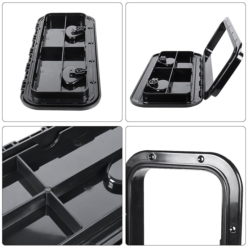 Marine Deck Access Hatch 23.9 x 9.5 in with 2 Recessed Handles – Black, 180° Hinge