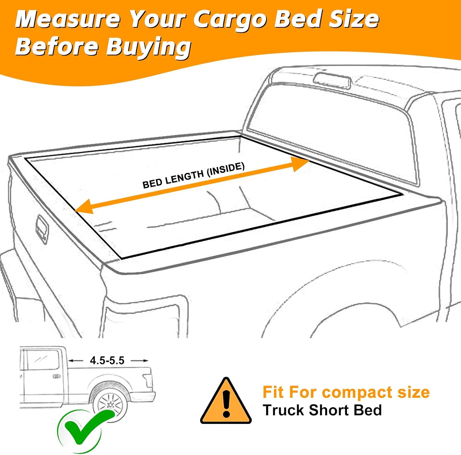 Truck Bed Tarp - Waterproof Cargo Cover for Compact Trucks | Fits Ford Maverick & Hyundai Santa Cruz, 4.5'-5.5' Long, Gray & Black