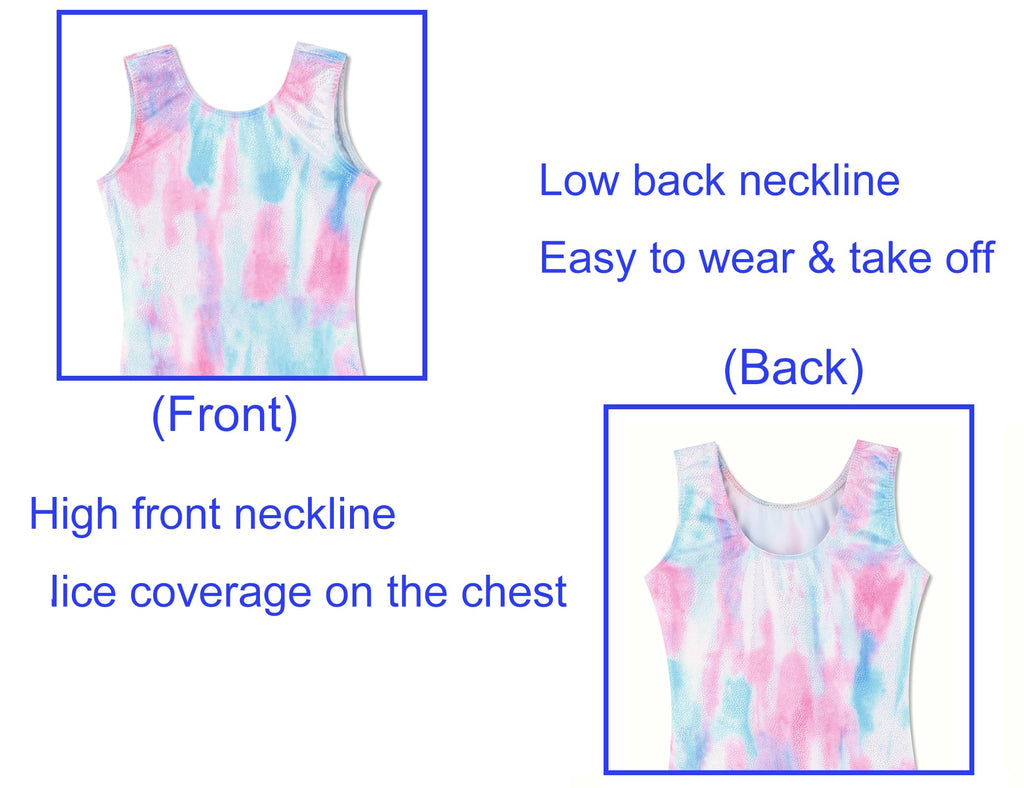 Domusgo Gymnastics Leotards for Girls Size 8 9 Years Old Sparkle Tie Dye White One Piece Sleeveless Unitard