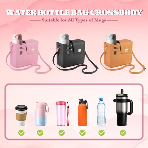 Gugxiom Outdoor Portable Crossbody Water Cup Storage Bag,Crossbody Cup Holder Bag with Cup, Cup Accessories, Crossbody Cup Storage Bag for Women (Pink)
