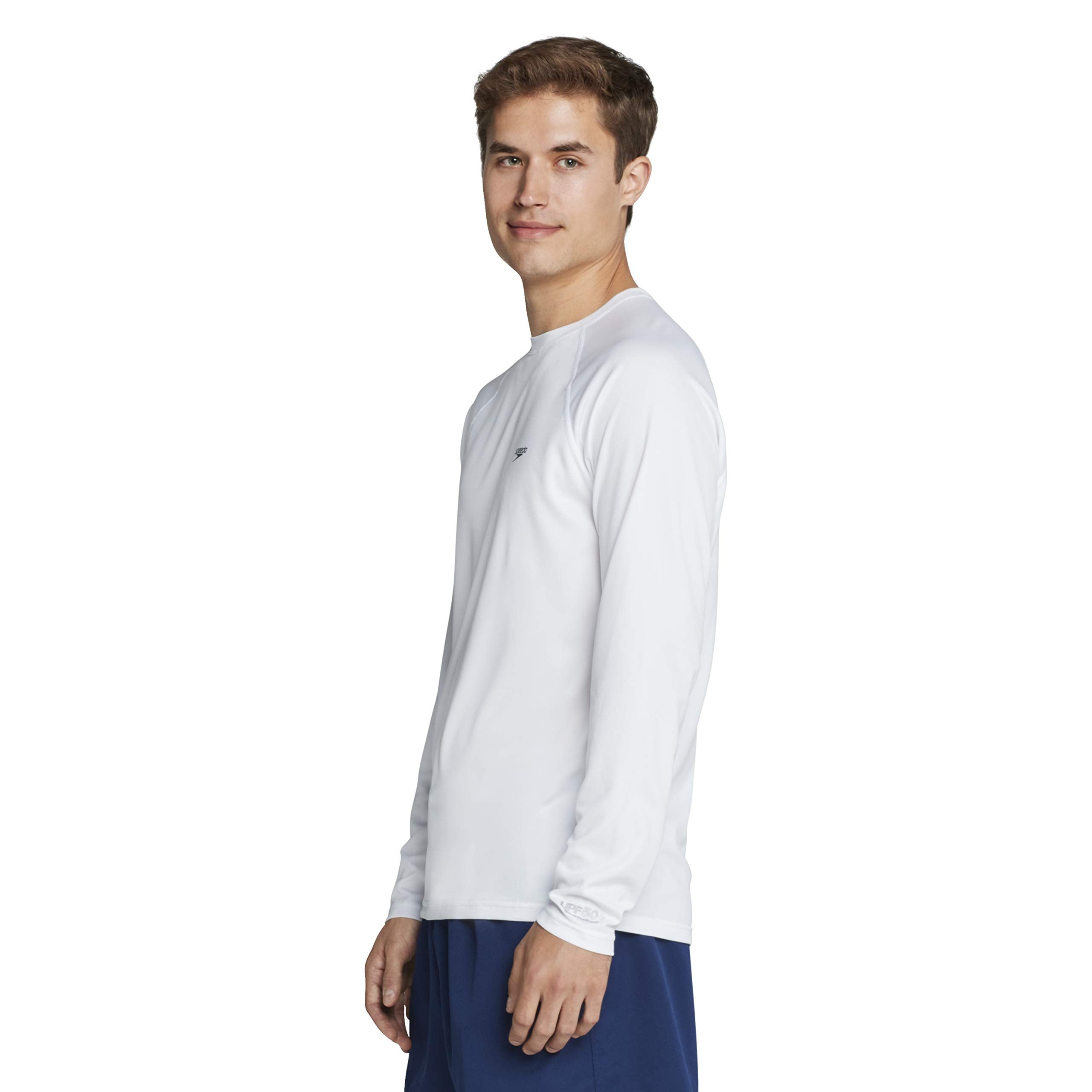 Speedo Mens UV Swim Shirt Easy Long Sleeve Regular Fit,White,Large
