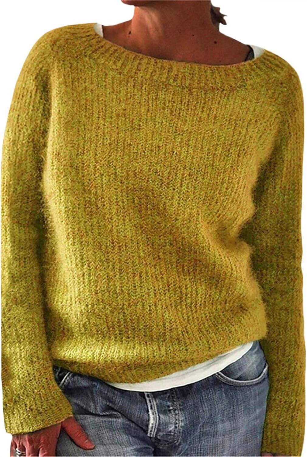 Skiennix Women's Casual Crewneck Pullover - Long Sleeve Ribbed Knit Sweater in Fall Colors