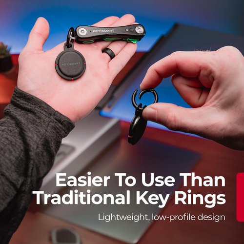 KeySmart Key Ring Clips - Round Carabiner Clip, Stainless Steel, Quick Release Keychain, Key Rings for Car Keys, Secure Locking Mechanism Key Chain Hooks, Assorted Small & Large Sizes, 4 Pack, Black