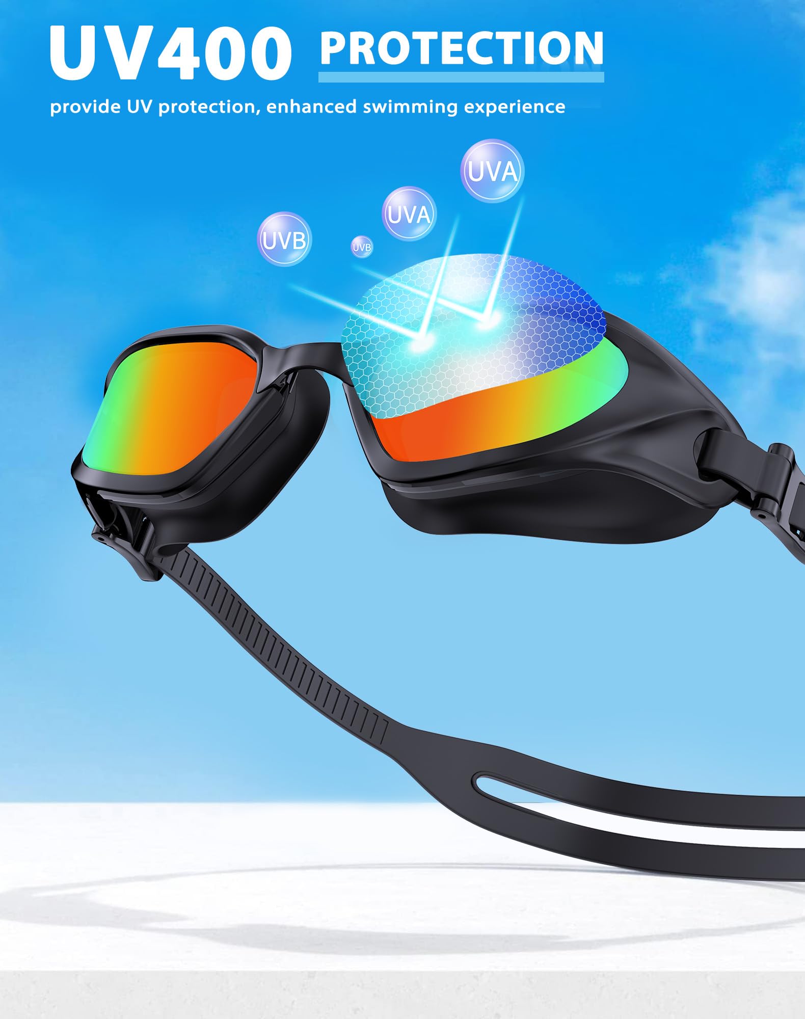 Vegemono Swim Goggles, Unisex Adult Swimming Goggles Anti Fog Anti UV No Leakage Wide View for Men Women Youth