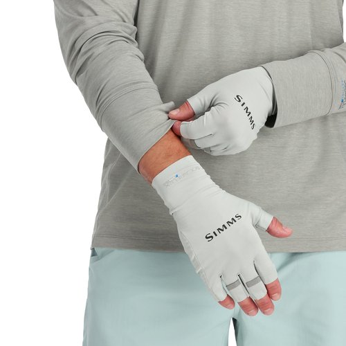 Simms SolarFlex UPF 50+ Fingerless Gloves - Premium Hand Protection, Quick-Dry, Breathable, UV Shield for Fishing and Outdoor Activities, Lightweight and Durable (Sterling, Medium)
