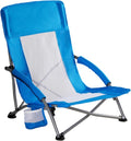 NEWBULIG Low Beach Chair - Portable Folding Camping Chair with Cup Holders & Carry Bag | Extra Wide Seat, Blue