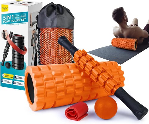 Krightlink 5-in-1 Foam Roller Set - Deep Tissue Muscle Massage & Trigger Point Relief | Orange & Black