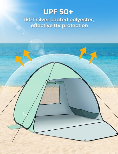 Glymnis Beach Tent - Portable Sun Shelter for 1-4 Persons | UPF 50+ with Enclosed Zipper Door