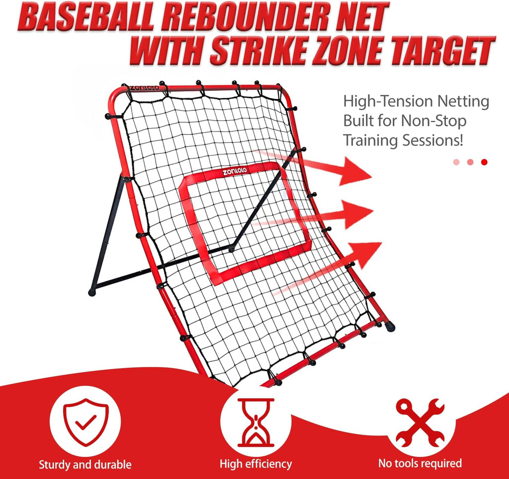 Zonlolo Baseball Pitchback Net - Adjustable Rebounder Trainer for Solo Practice | Three Angles