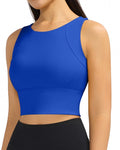 Ama Larsi High Neck Sports Bras for Women Medium Support Longline Sport Bras Padded Workout Yoga Crop Tank Tops Electric Blue