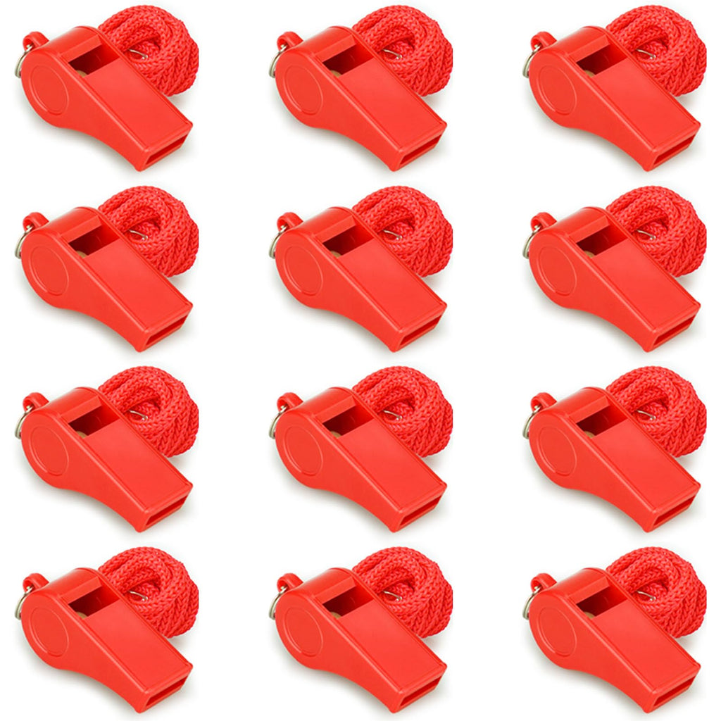 Hipat Red Emergency Whistles with Lanyard, Loud Crisp Sound Plastic Whistles Bulk Ideal for Outdoor Sport，Lifesaving，and Officials