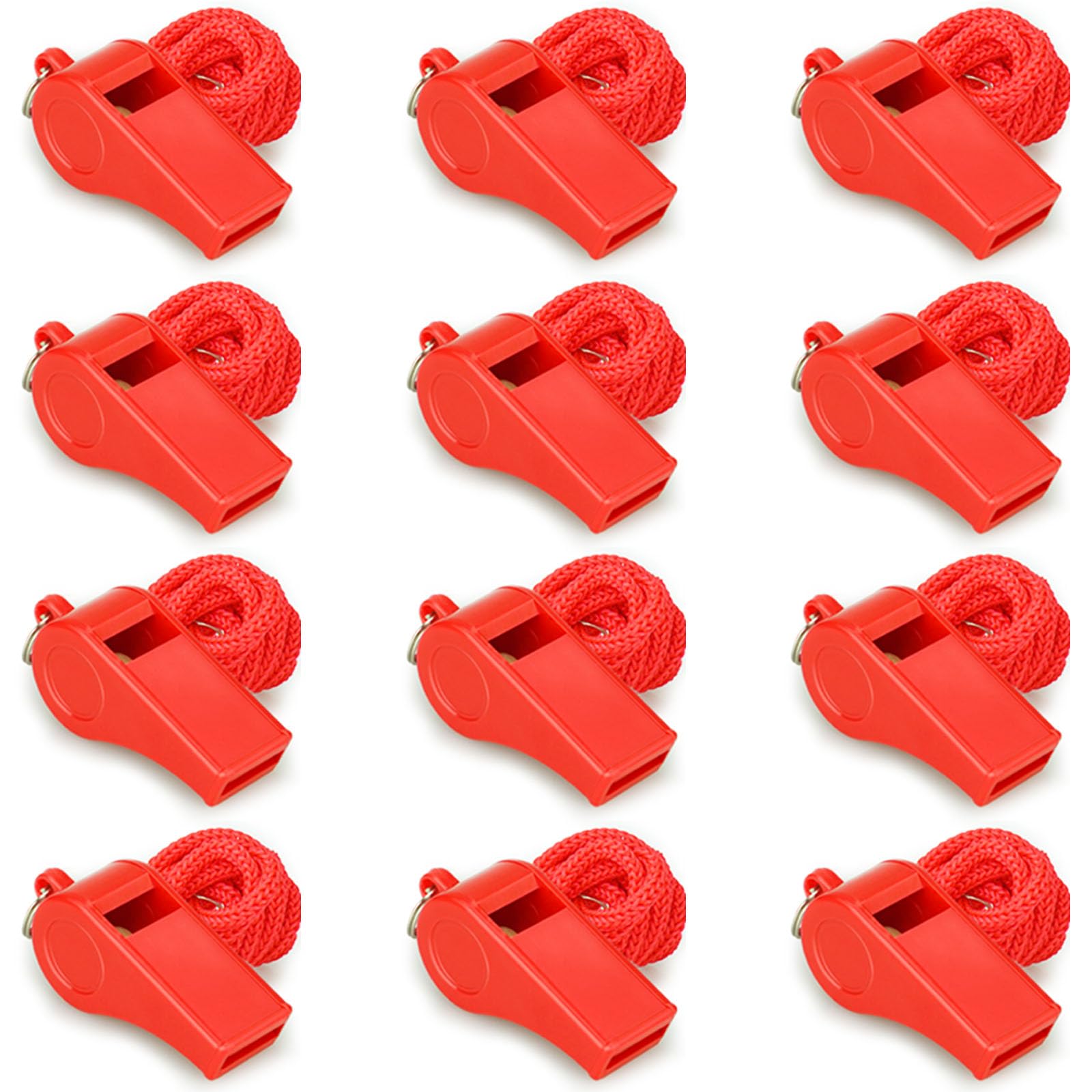 Hipat Red Emergency Whistles with Lanyard, Loud Crisp Sound Plastic Whistles Bulk Ideal for Outdoor Sport，Lifesaving，and Officials